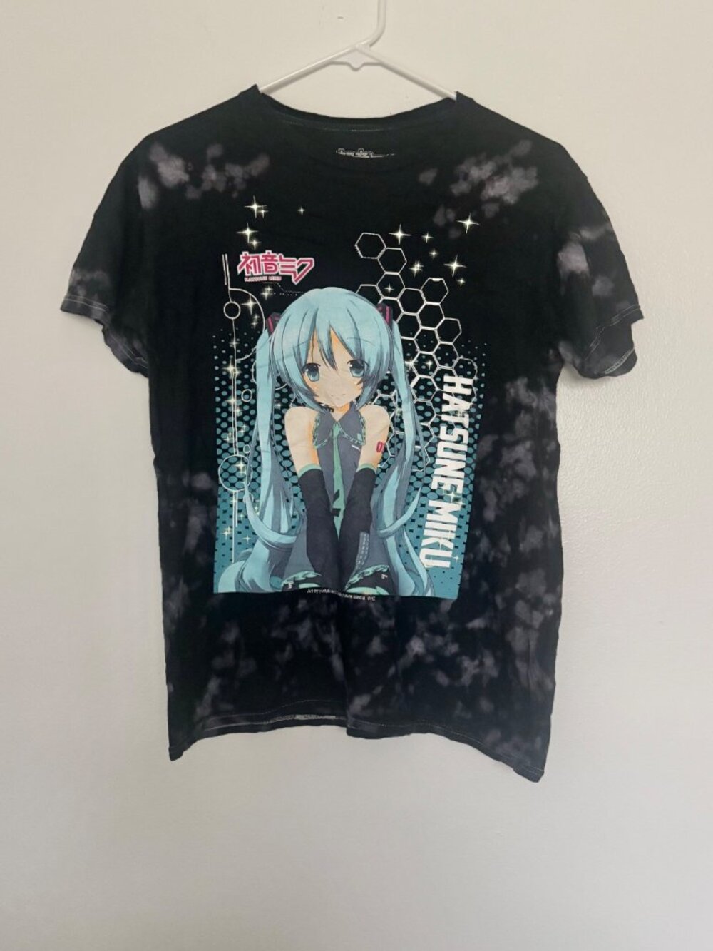 Hatsune Miku Vocaloid T-Shirt S Black Tie Dye Anime Crypton Future Media